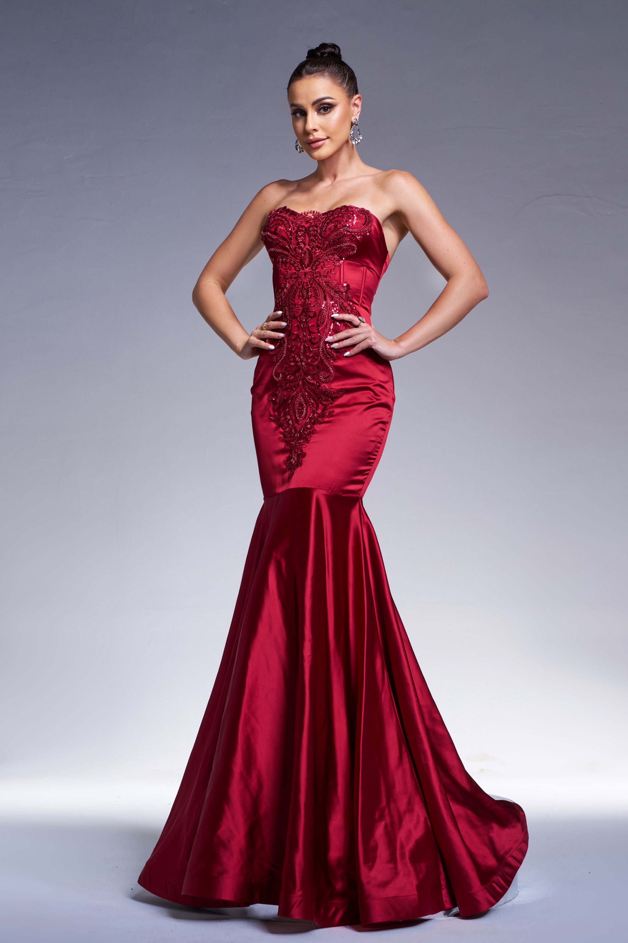 Azina -RX70101 Fitted Mermaid Mikado Gown With Beaded Strapless Neckline