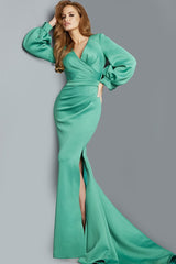 Long Sleeve V Neck Evening Gown By Jovani -07047
