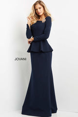 Peplum Long Sleeve Evening Gown By Jovani -07131