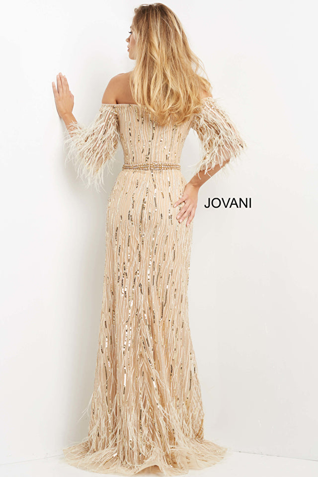 Embellished Feather Sleeve Dress By Jovani -07195