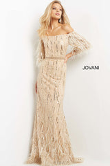 Embellished Feather Sleeve Dress By Jovani -07195
