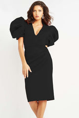 Short Sleeve Ruched Scuba Cocktail Dress By Jovani -07269