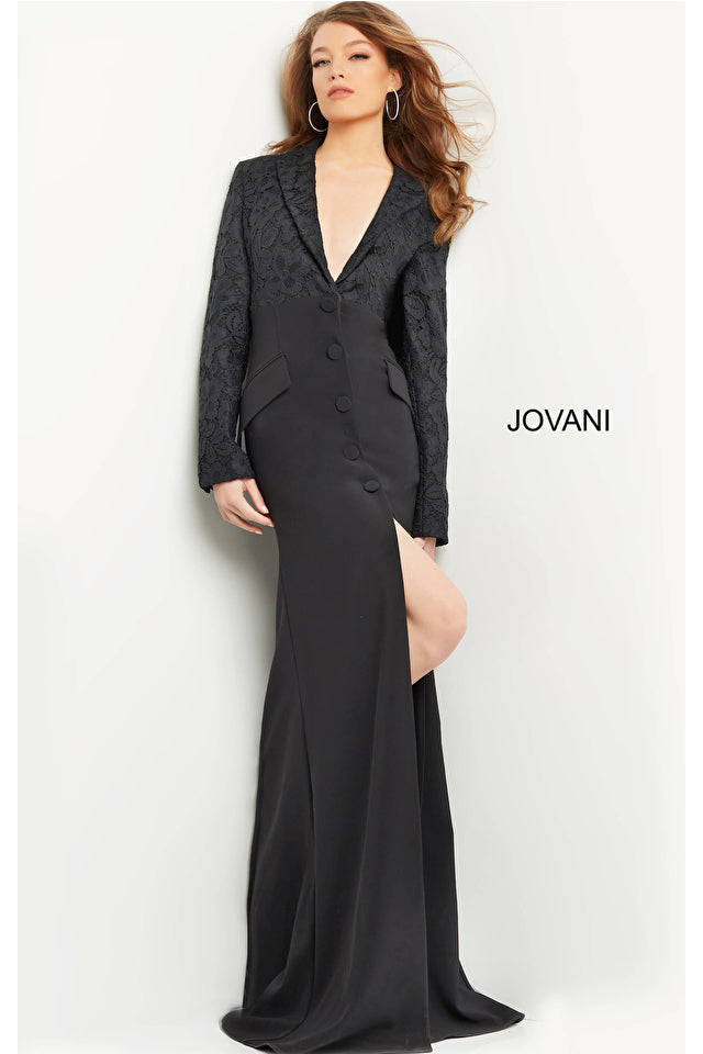 V-Neck Front Slit Evening Gown By Jovani -07552