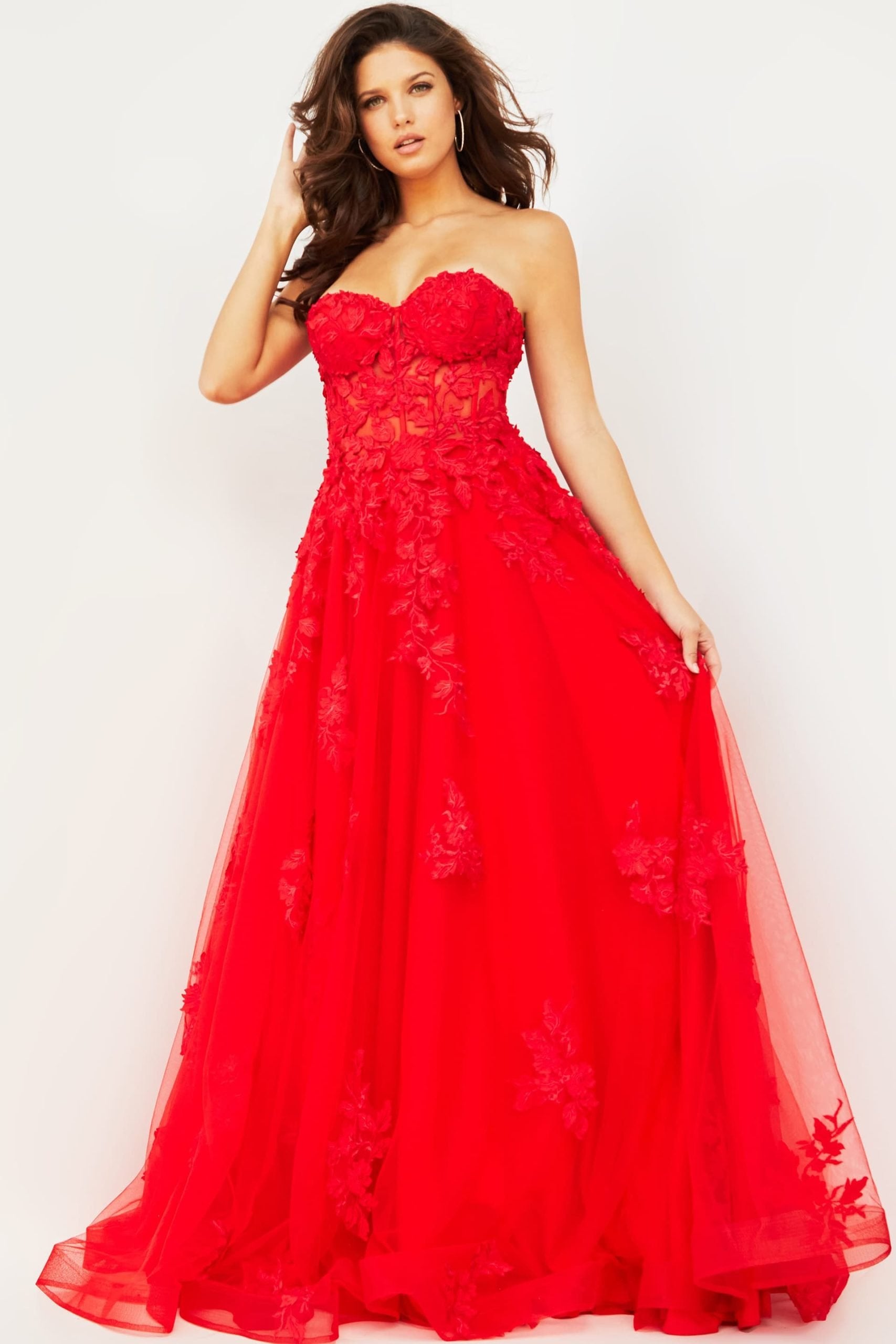 Lace Appliques Strapless Prom Gown By Jovani -07901