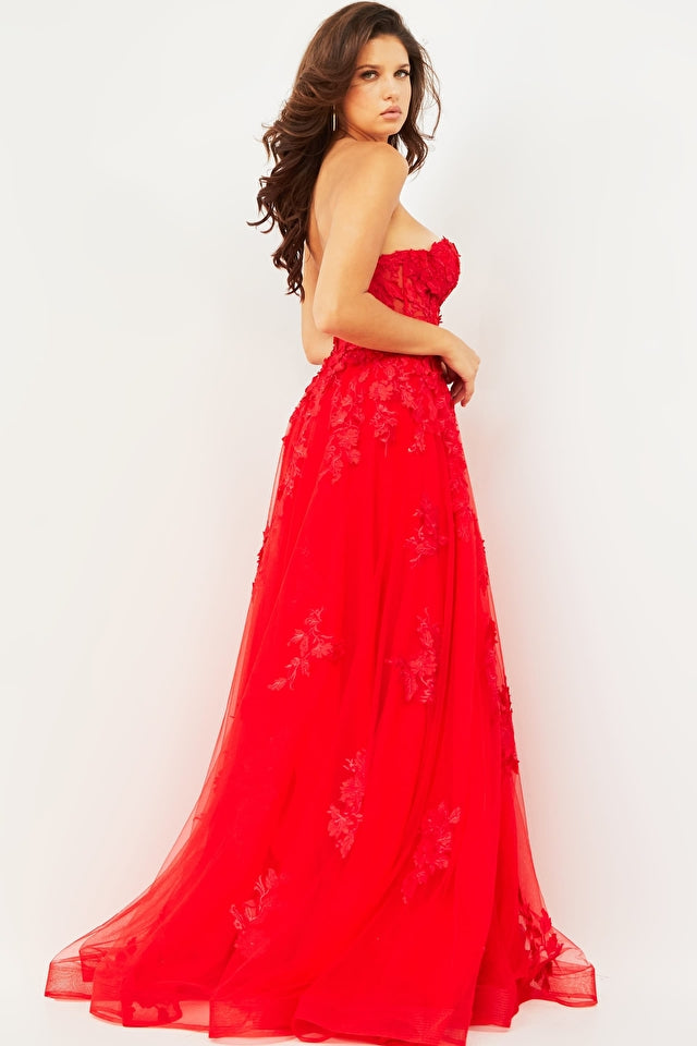 Lace Appliques Strapless Prom Gown By Jovani -07901