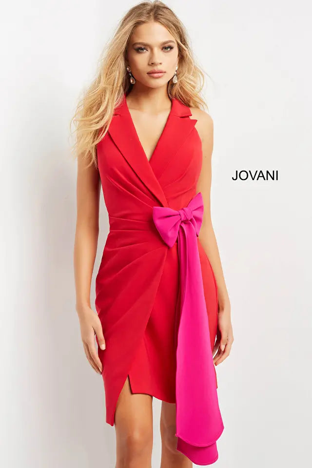 Jovani -07961 Knee Length V Neck Contemporary Dress