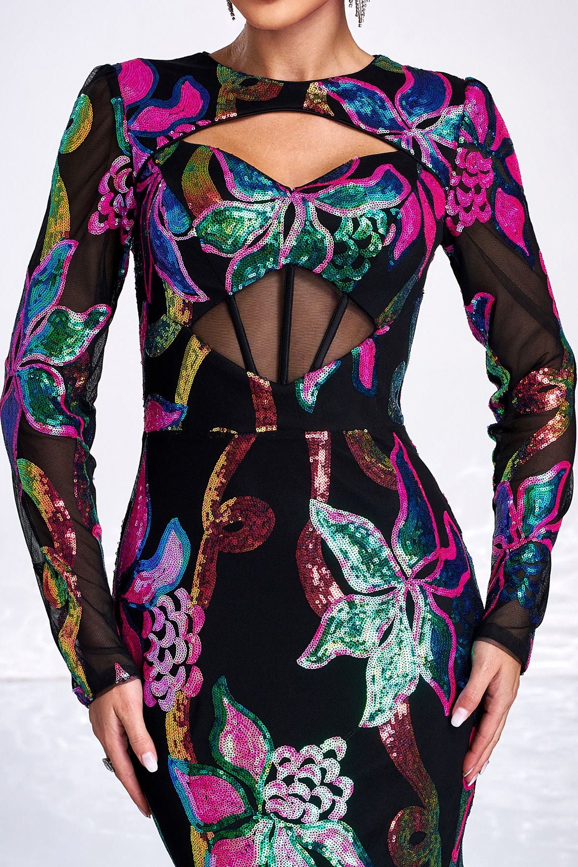 Azina -DH80214 Long Sleeves Dress With Colorful Sequins