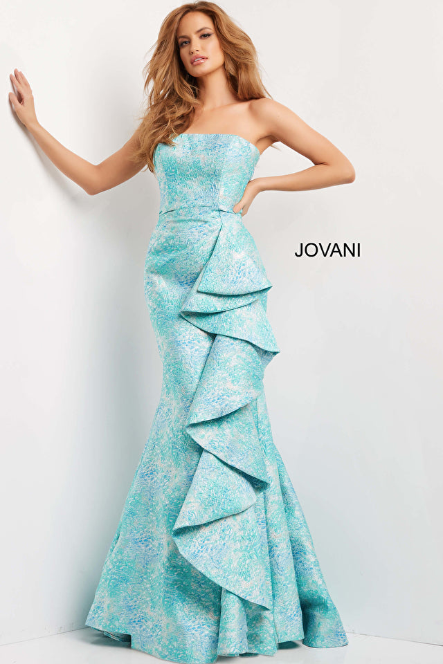 Strapless Straight Across Neck Evening Gown By Jovani -08093