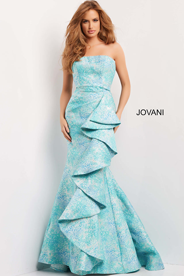 Strapless Straight Across Neck Evening Gown By Jovani -08093