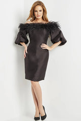 Off The Shoulder Knee Length Evening Dress By Jovani -08211