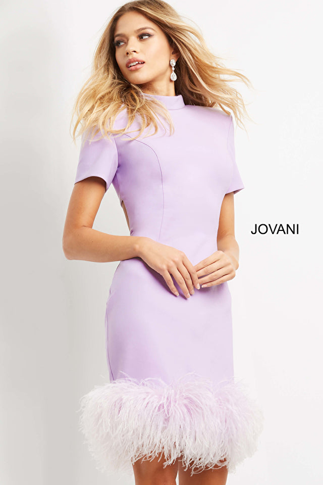 Short Sleeve High Neck Cocktail Dress By Jovani -08253