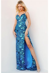 Spaghetti Strap Sequin Embellished Gown By Jovani -08459