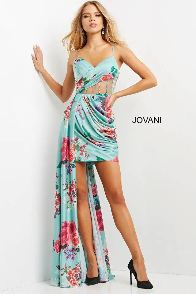 Jovani -08523 Spaghetti Strap Contemporary Short Dress