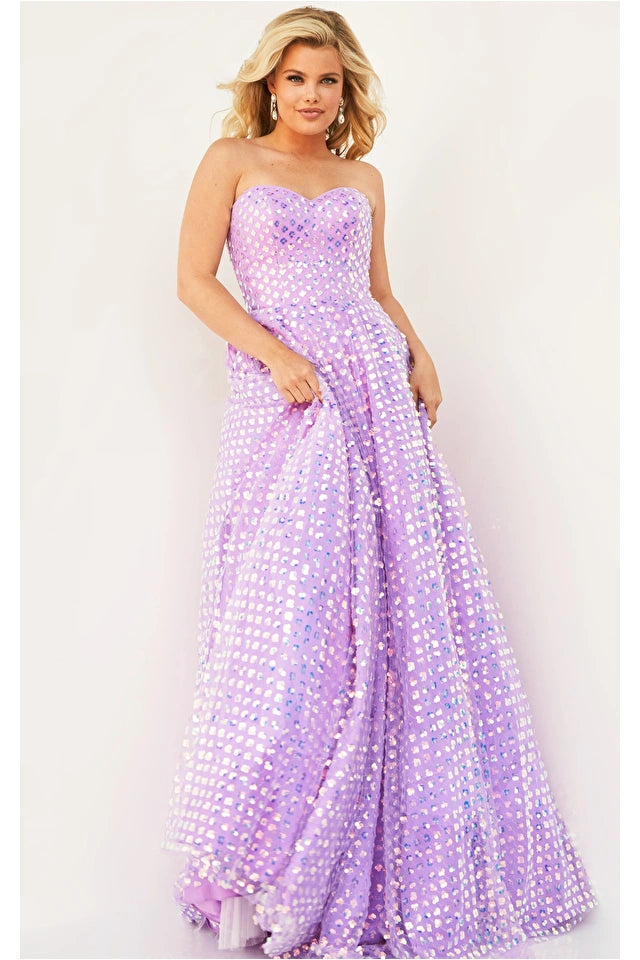 Sequins Embellished Plus Size A Line Gown By Jovani -08605
