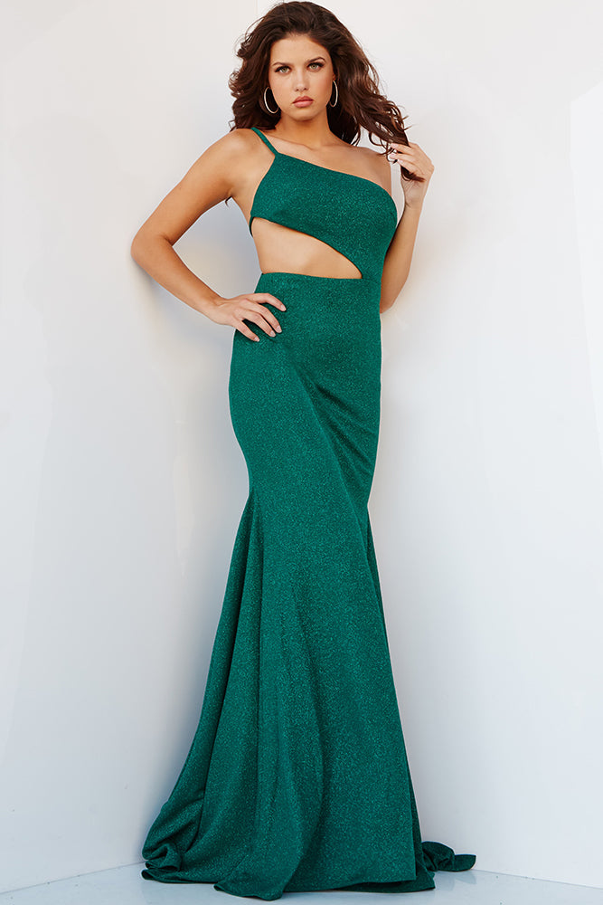 Jovani -08608 Asymmetrical Glitter Mermaid Dress