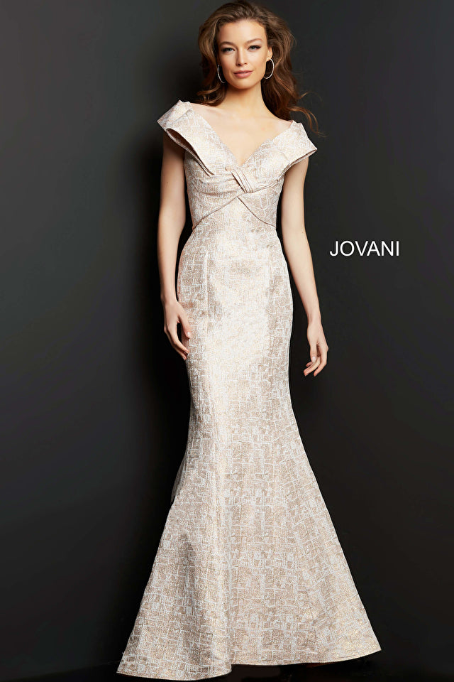 Off The Shoulder V Neck Dress By Jovani -08656