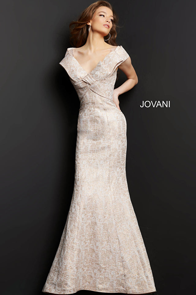 Off The Shoulder V Neck Dress By Jovani -08656