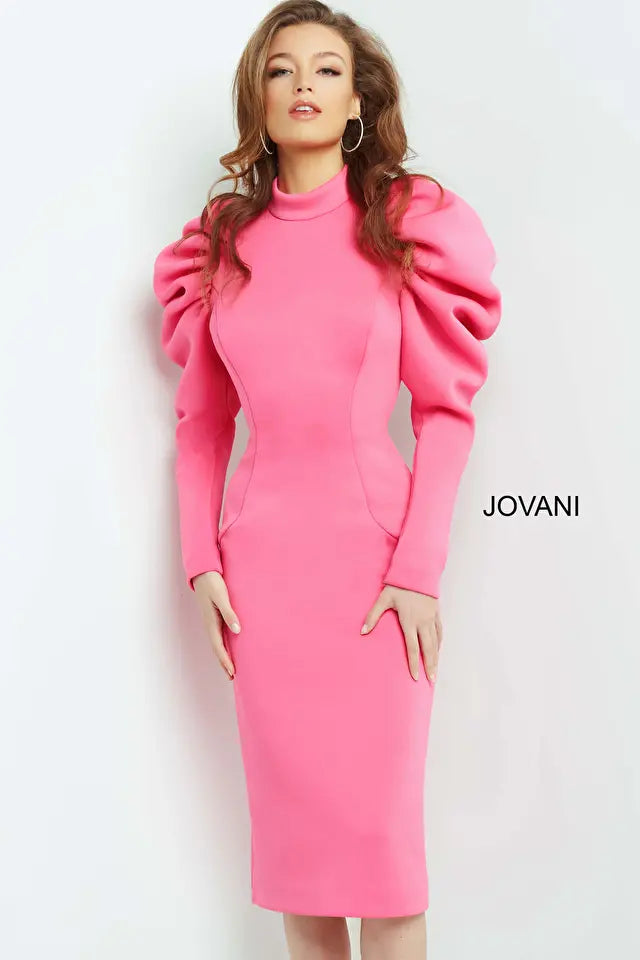 Jovani -09355 Knee Length High Neck Cocktail Dress