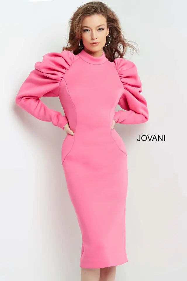 Jovani -09355 Knee Length High Neck Cocktail Dress