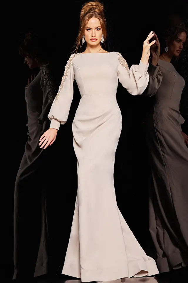 Jovani -09470 Long Sleeve Ruched Formal Gown