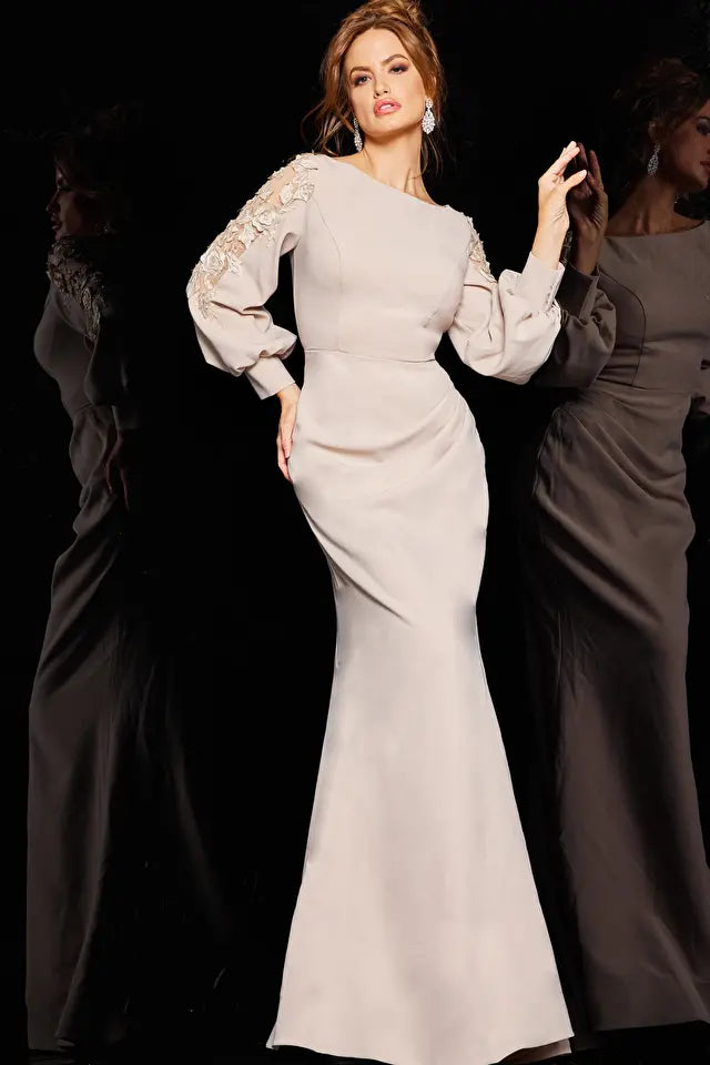 Jovani -09470 Long Sleeve Ruched Formal Gown