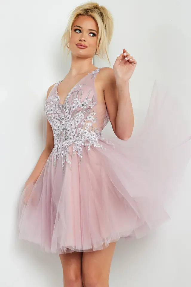 Jovani -09518 Floral Embroidered Illusion Bodice Cocktail Dress