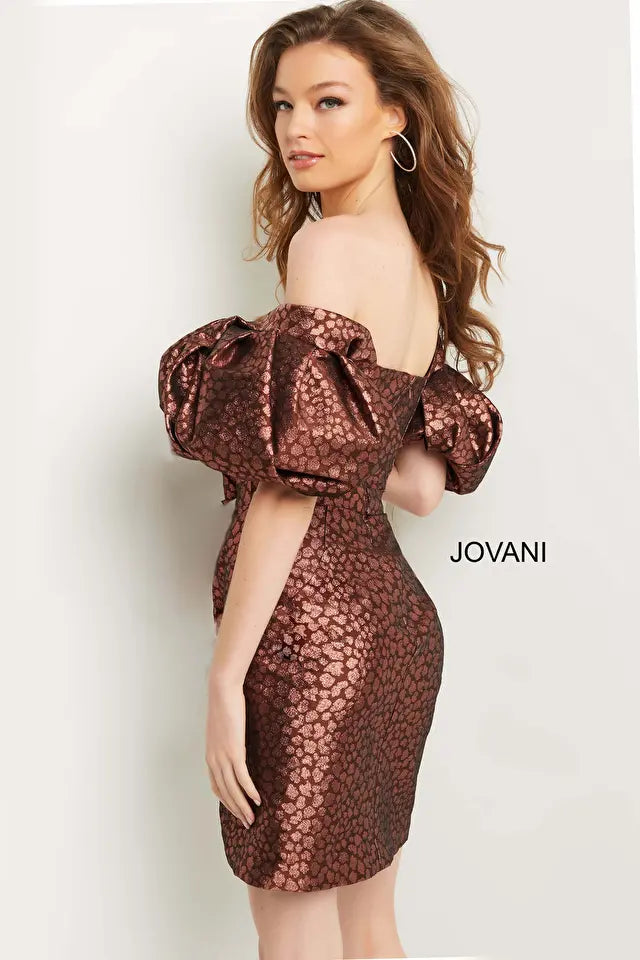 Jovani -09641 Puffed Sleeves Sweetheart Cocktail Dress