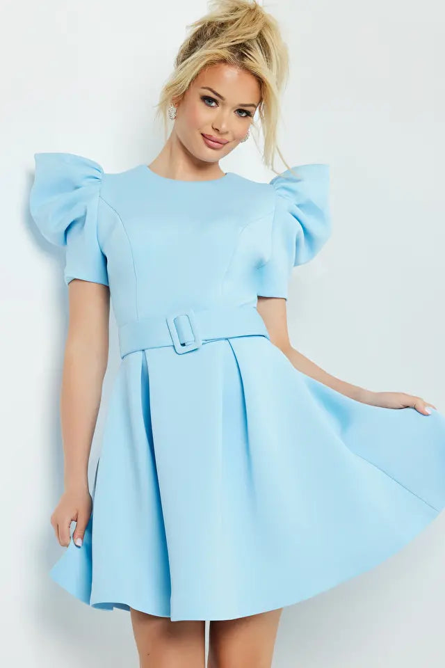 Jovani -09990 A-Line Puff Sleeve Cocktail Dress