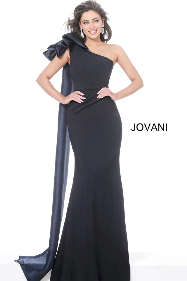 Jovani -1008 Asymmetric Ruffled Shoulder Evening Dress