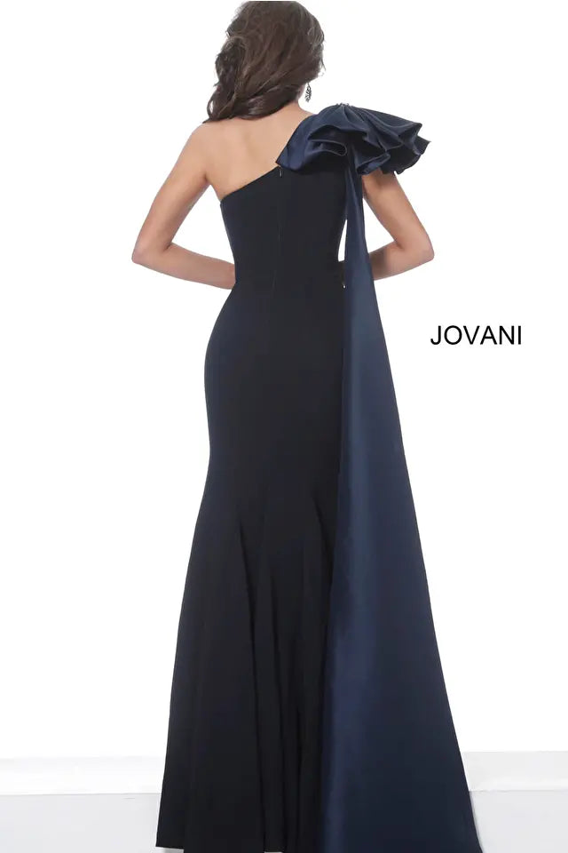 Jovani -1008 Asymmetric Ruffled Shoulder Evening Dress