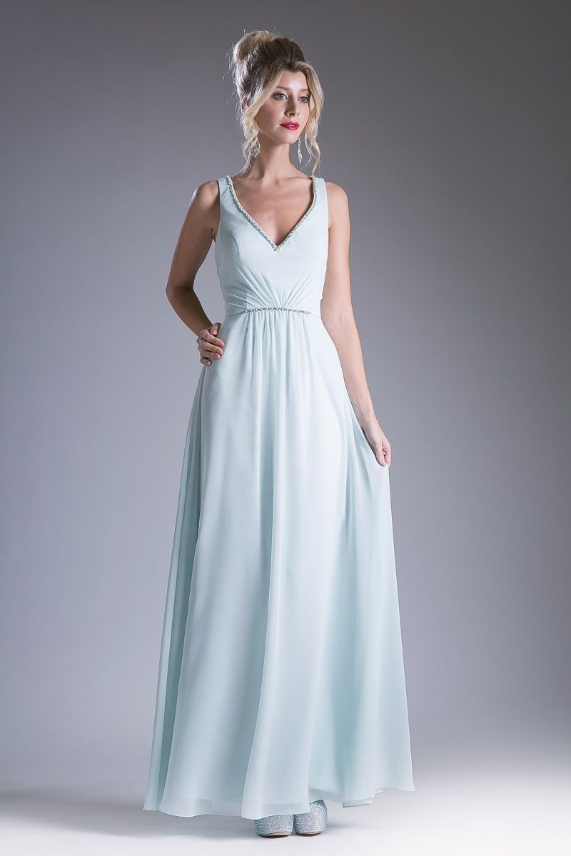 Cinderella Divine -1012 Beaded V Neck A-line Dress
