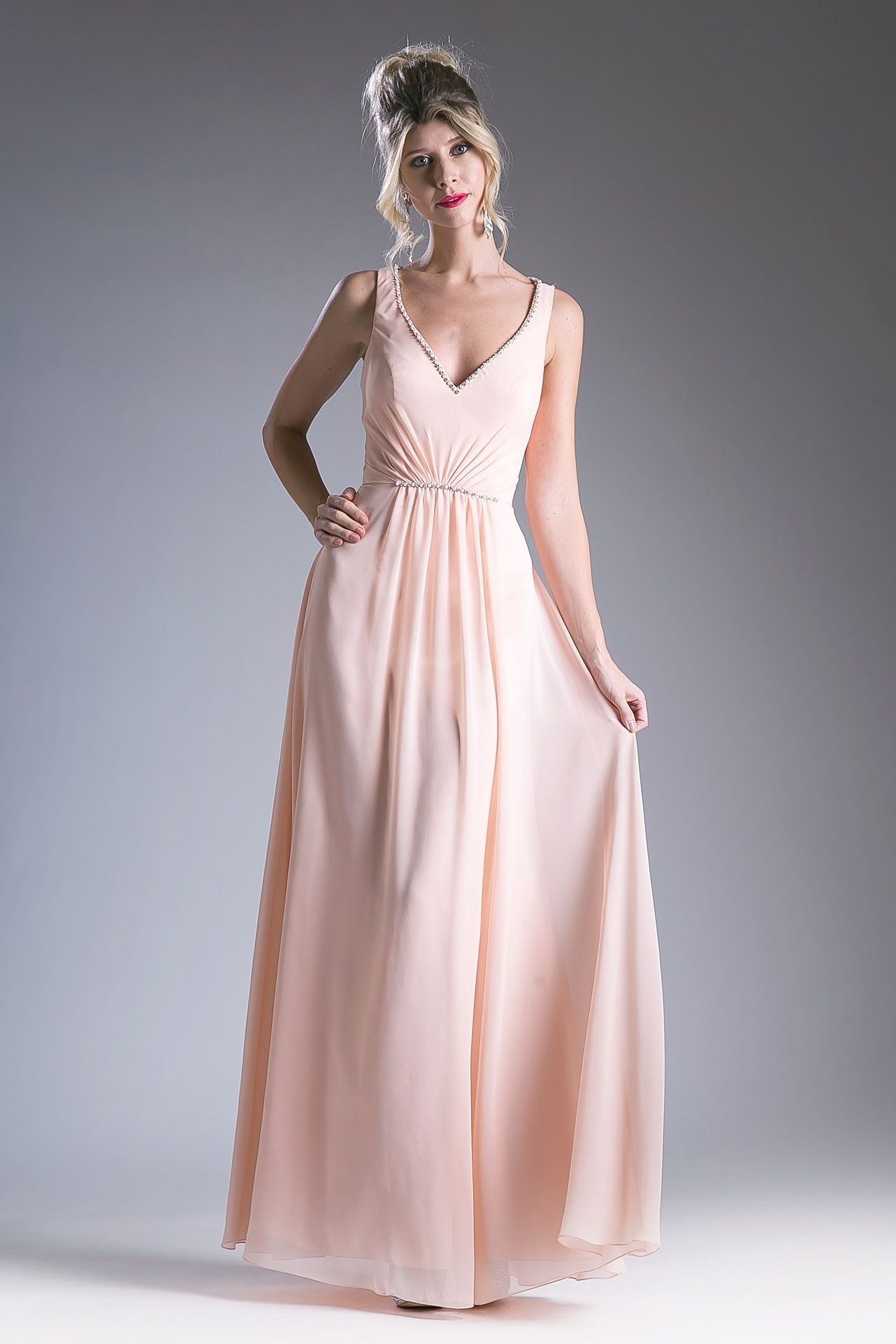 Cinderella Divine -1012 Beaded V Neck A-line Dress