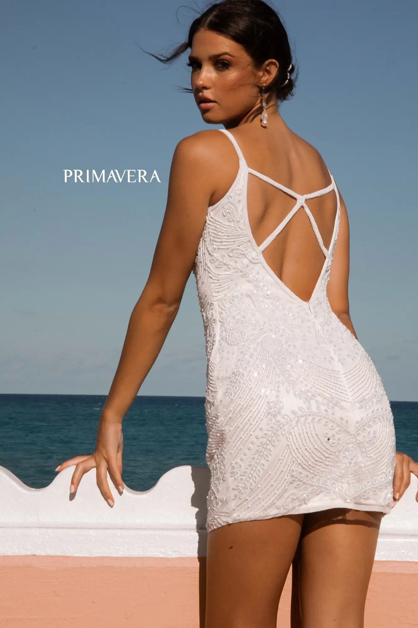 Plunging V Neckline Sleeveless Short Bridal Dress By Primavera Couture -11036