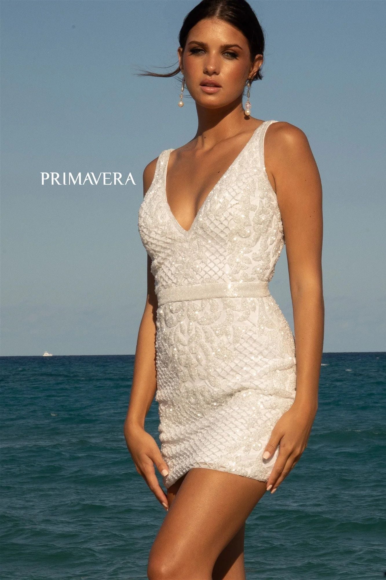 Jeweled Sleeveless Short Bridal Dress By Primavera Couture -11037