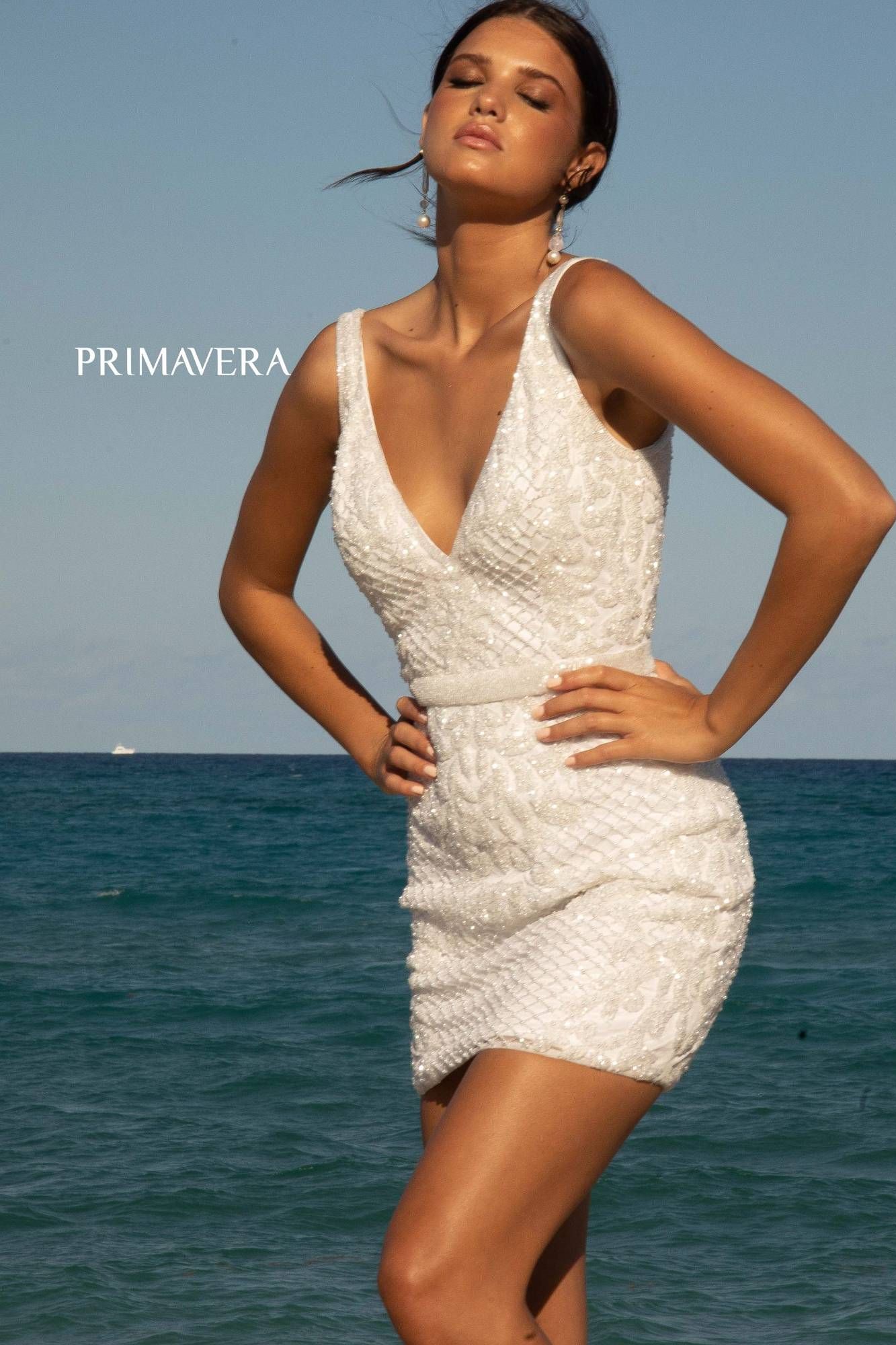 Jeweled Sleeveless Short Bridal Dress By Primavera Couture -11037