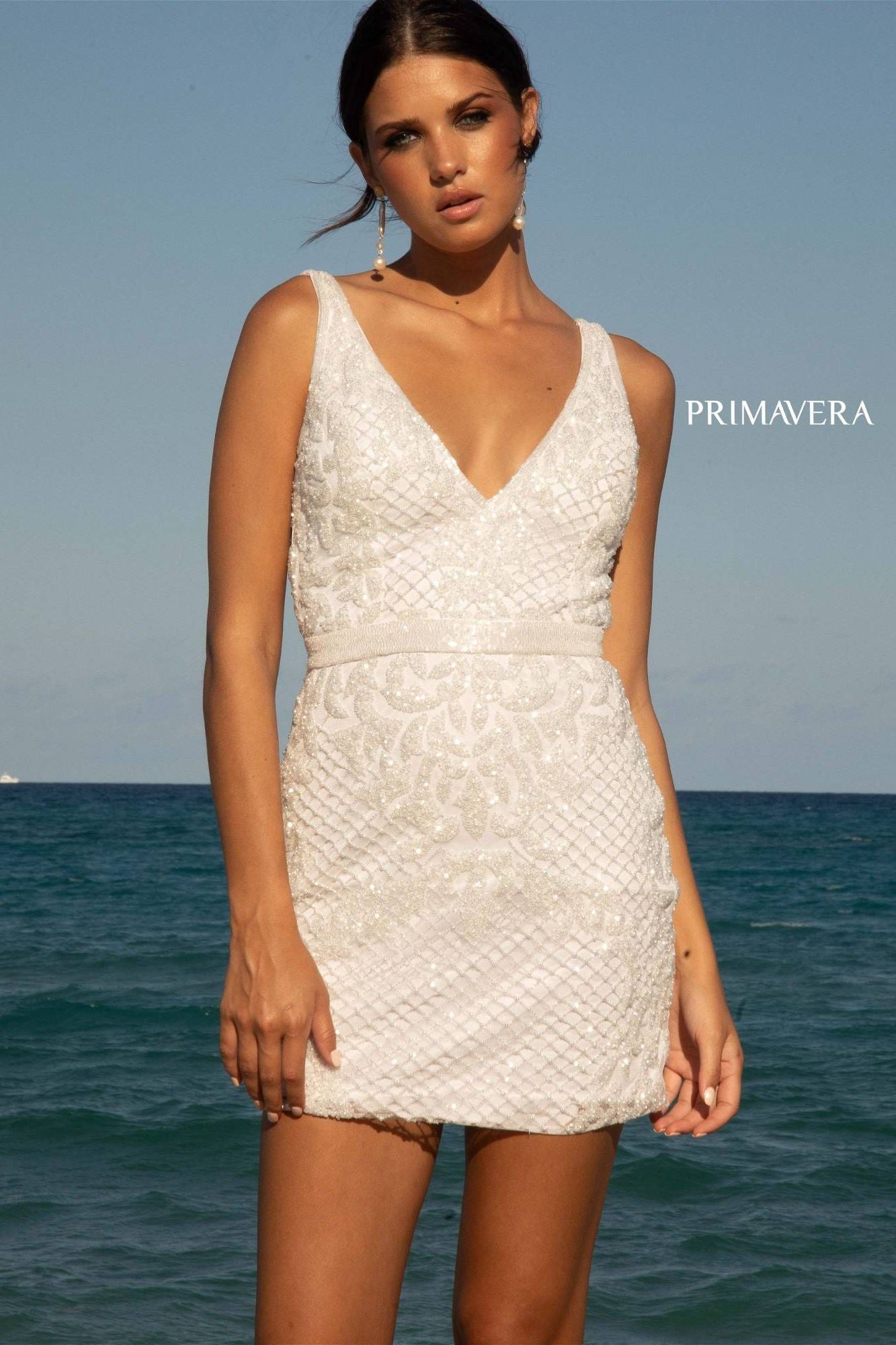 Jeweled Sleeveless Short Bridal Dress By Primavera Couture -11037