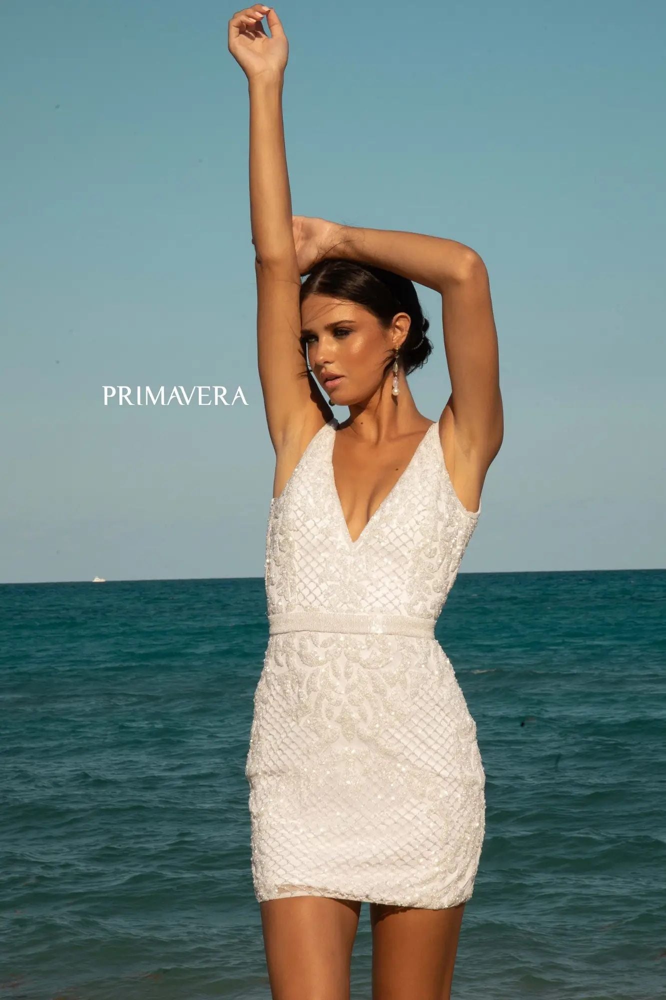 Jeweled Sleeveless Short Bridal Dress By Primavera Couture -11037