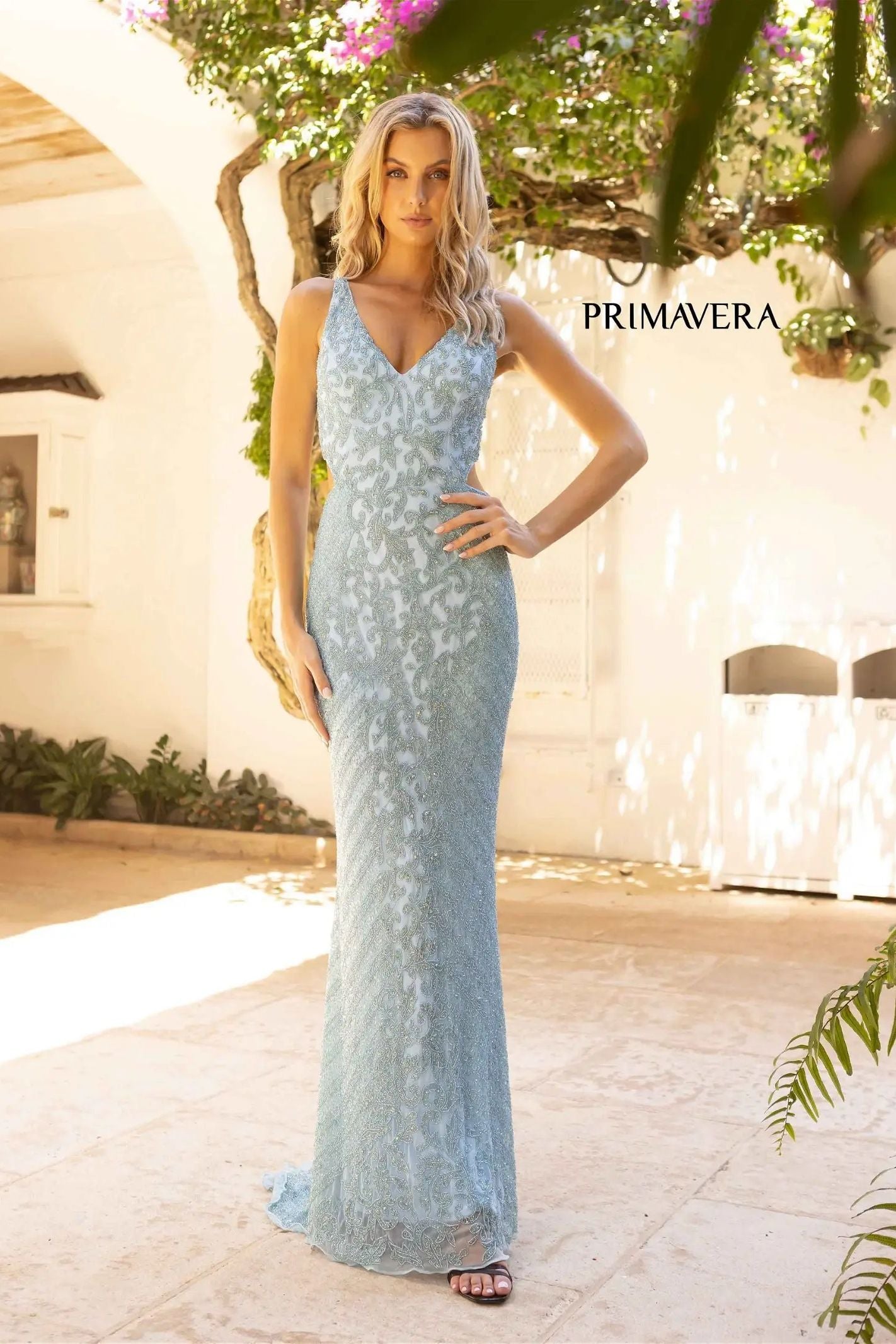 Primavera Couture -12061 Sequined Embellished Fitted Prom Dress