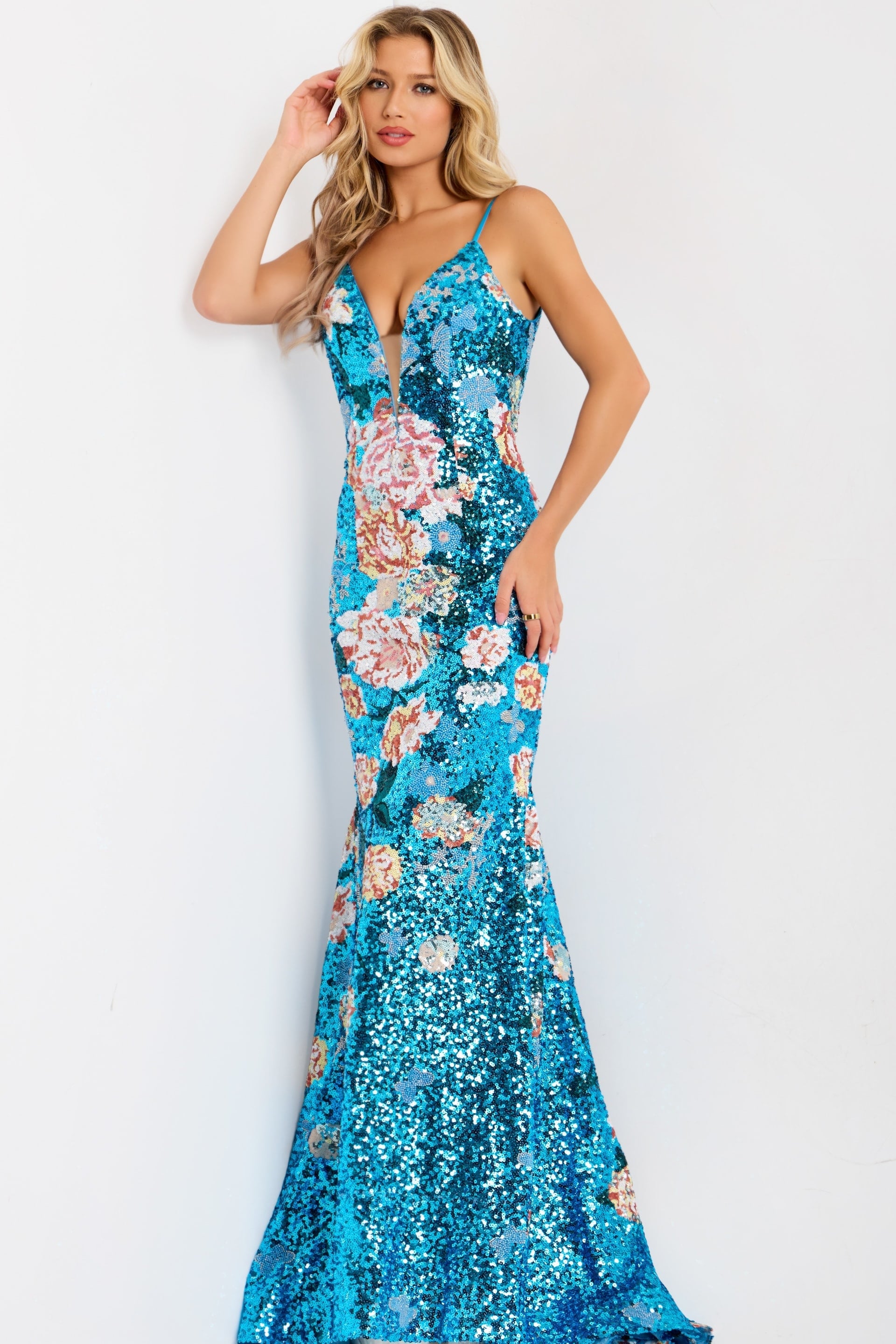 Jovani -48637 Sequin V-Neck Mermaid Prom Dress