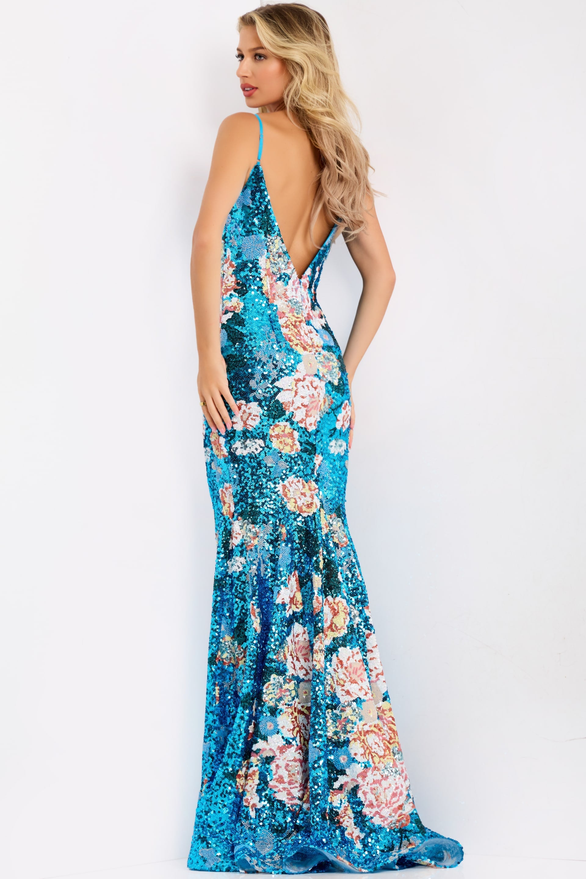 Jovani -48637 Sequin V-Neck Mermaid Prom Dress