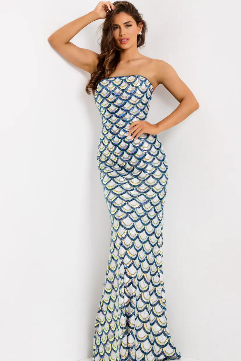 Jovani -49260 Sequin Strapless straight Column Gown