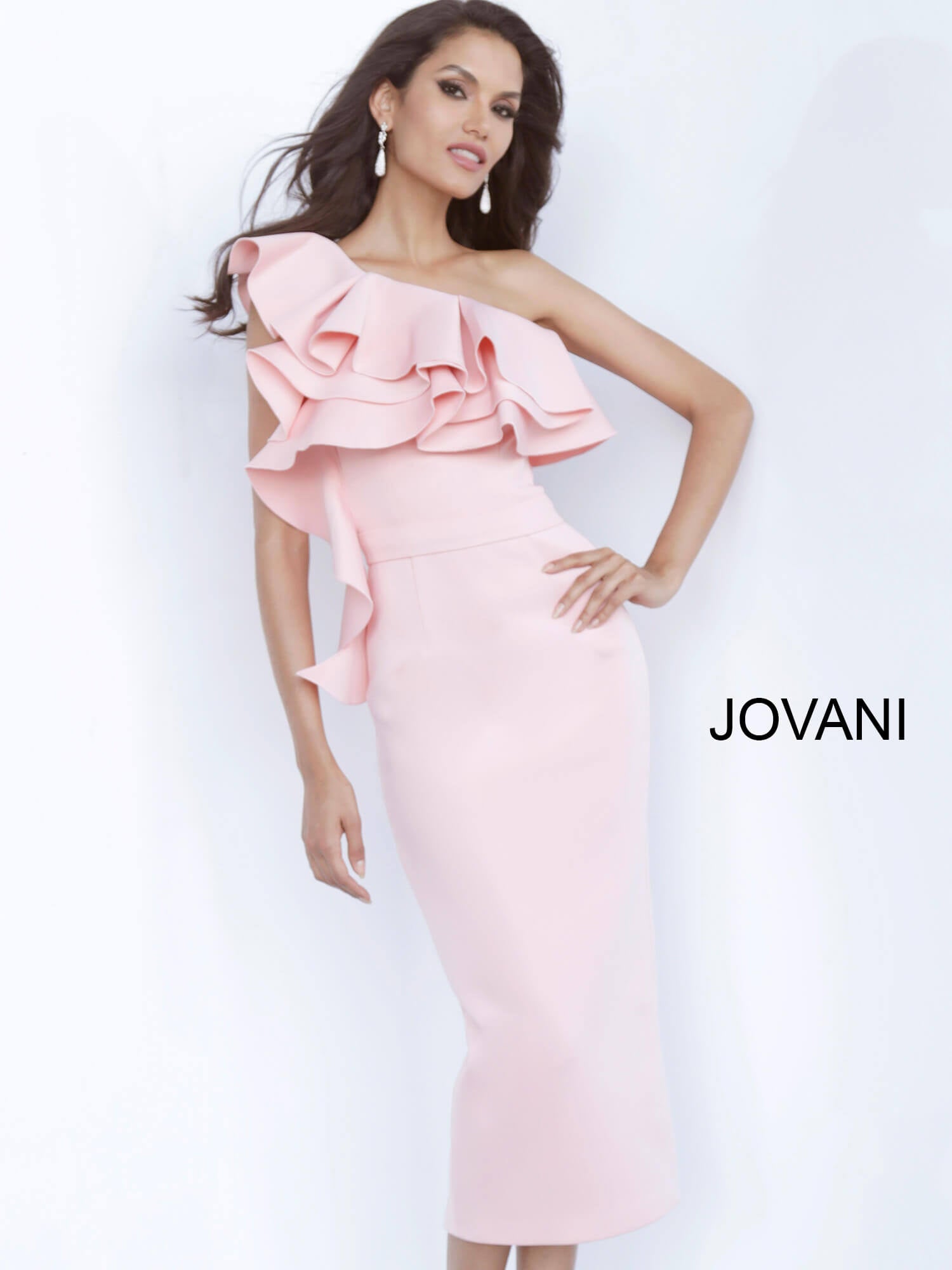 Jovani -1306 Ruffled One-Shoulder Sheath Dress