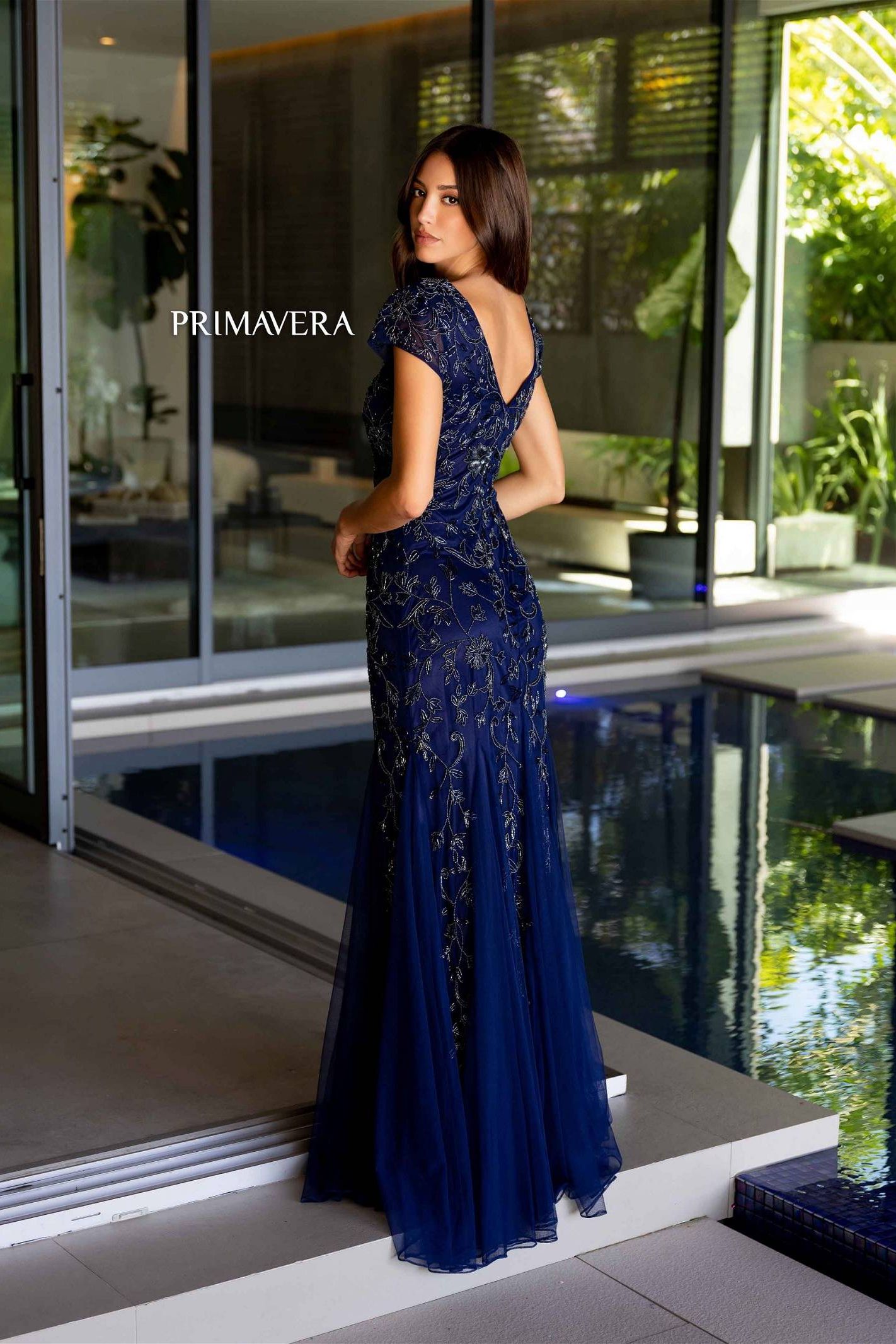 Primavera Couture -13112 V-Neck Beaded Mermaid Prom Dress