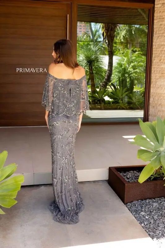 Primavera Couture -13123 Off Shoulder Sequin Beaded Prom Dress