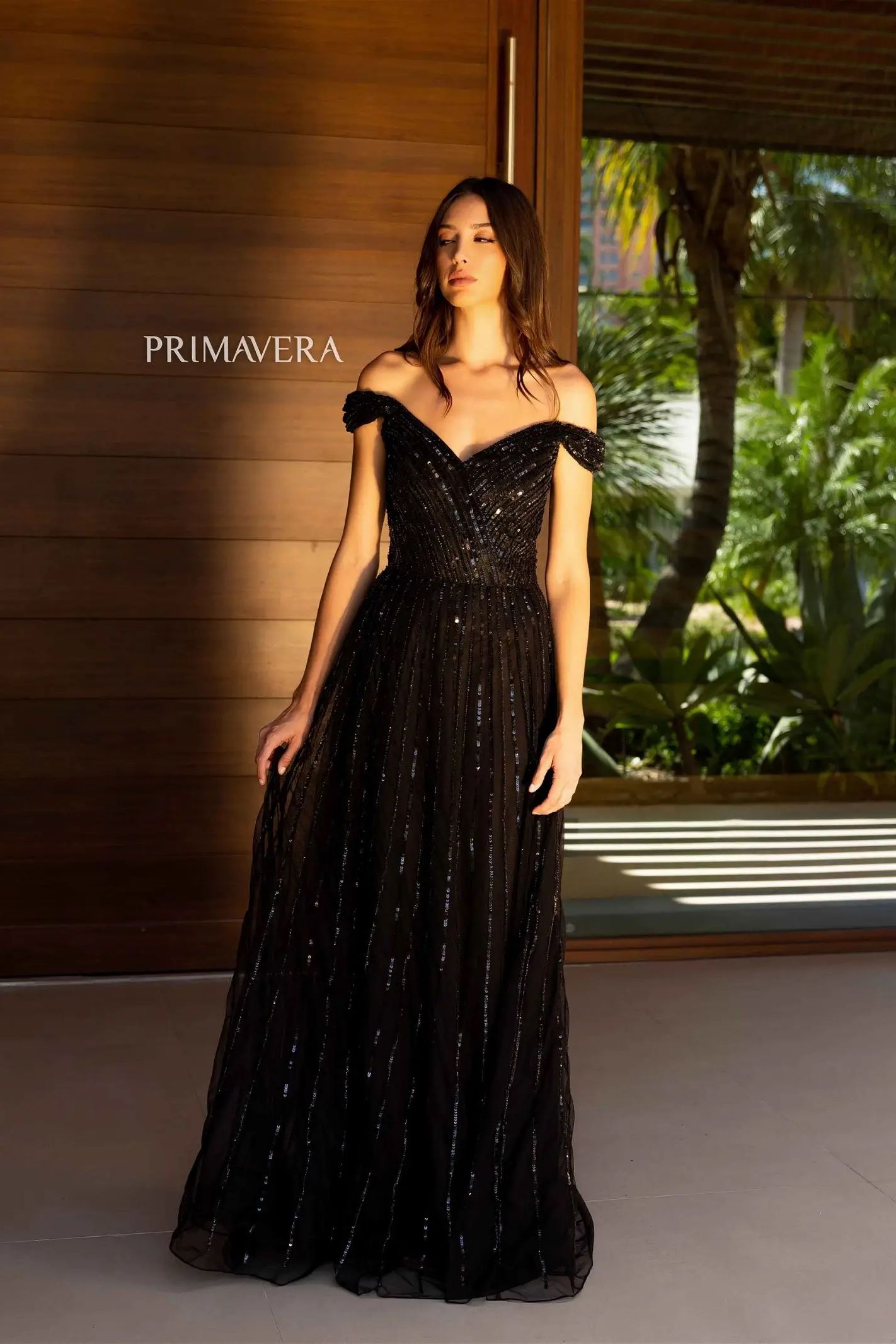 Primavera Couture -13125 Off Shoulder Sequin Beaded Prom Dress