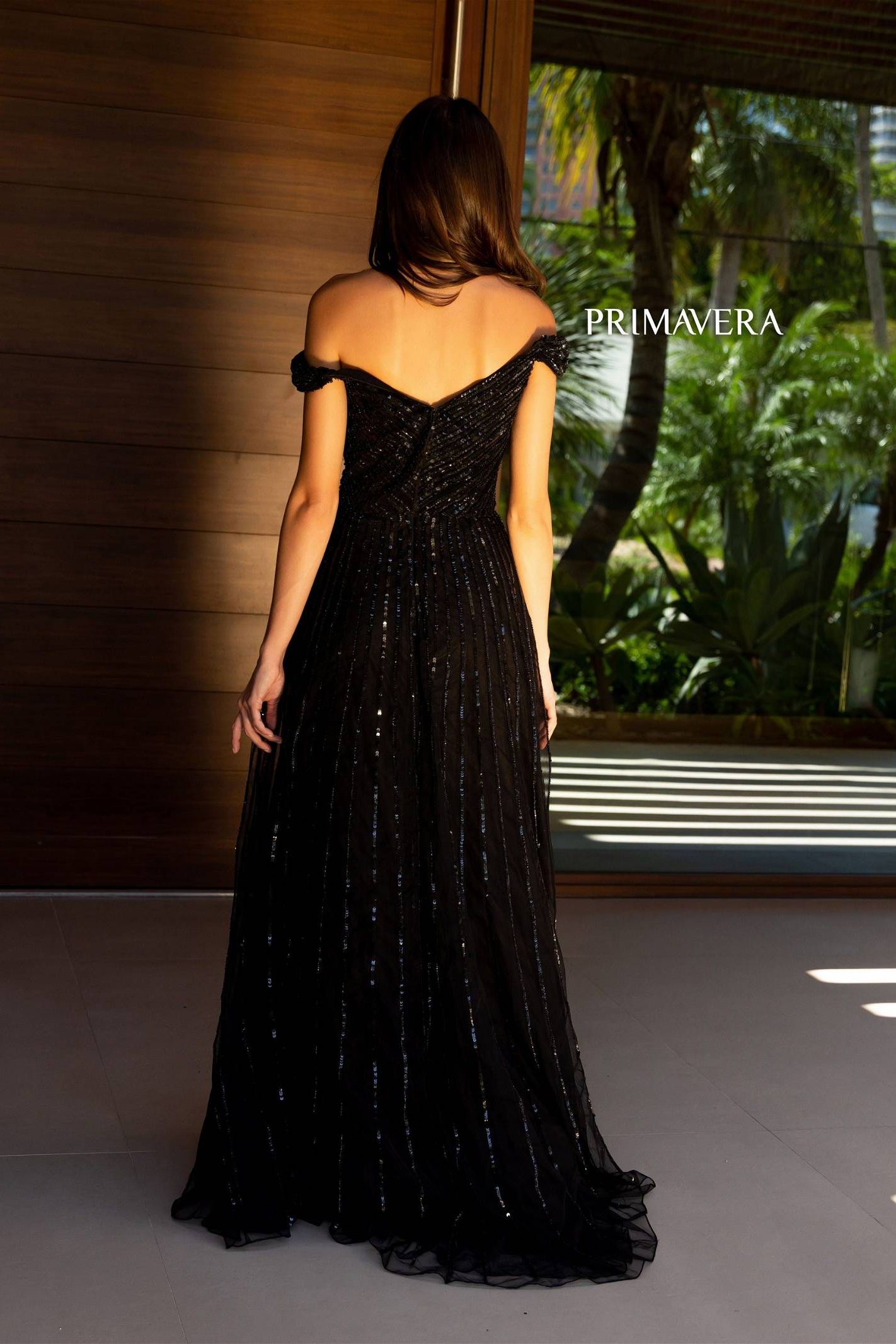 Primavera Couture -13125 Off Shoulder Sequin Beaded Prom Dress