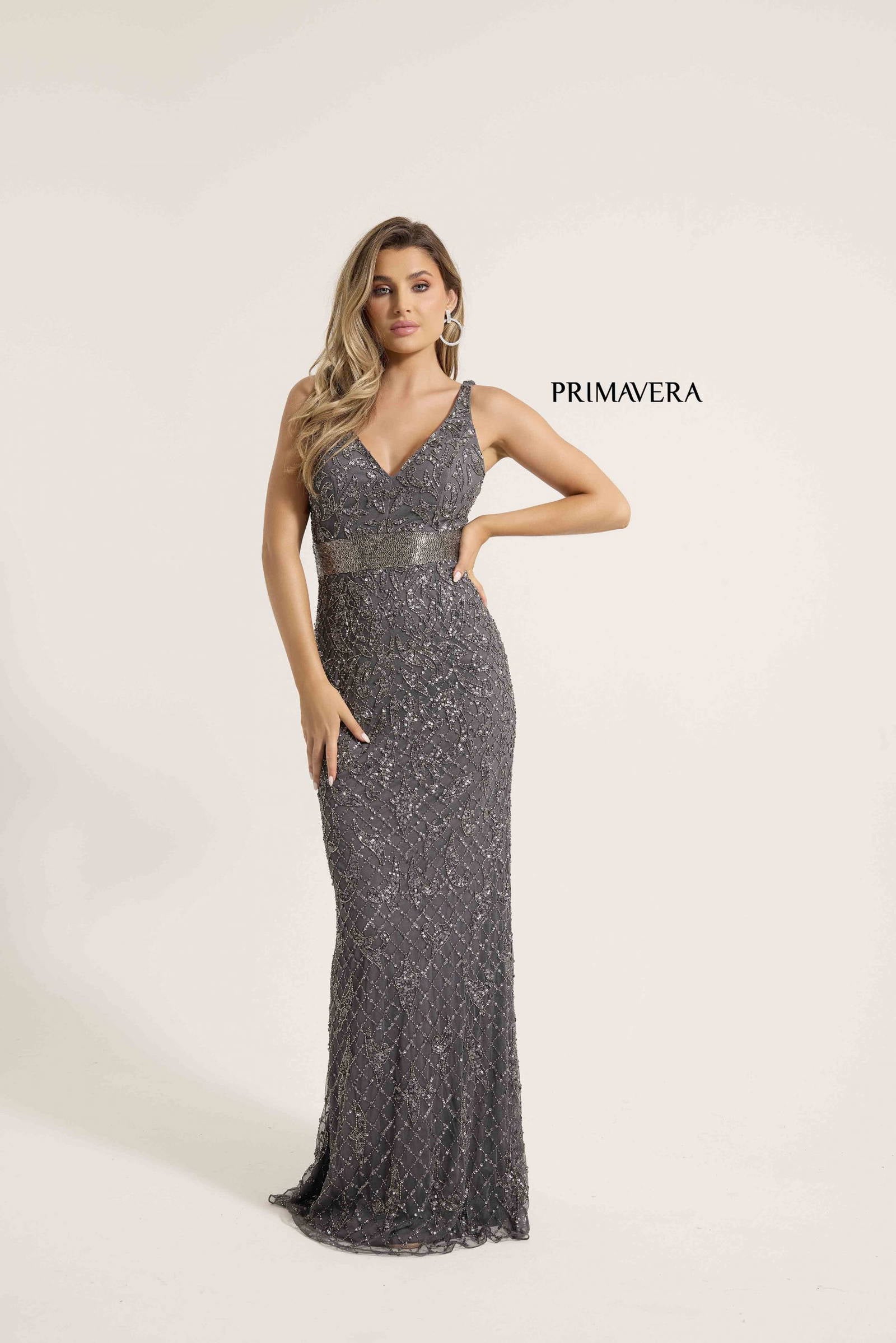 Primavera Couture -13132 V-Neck Sleeveless Beaded Evening Gown