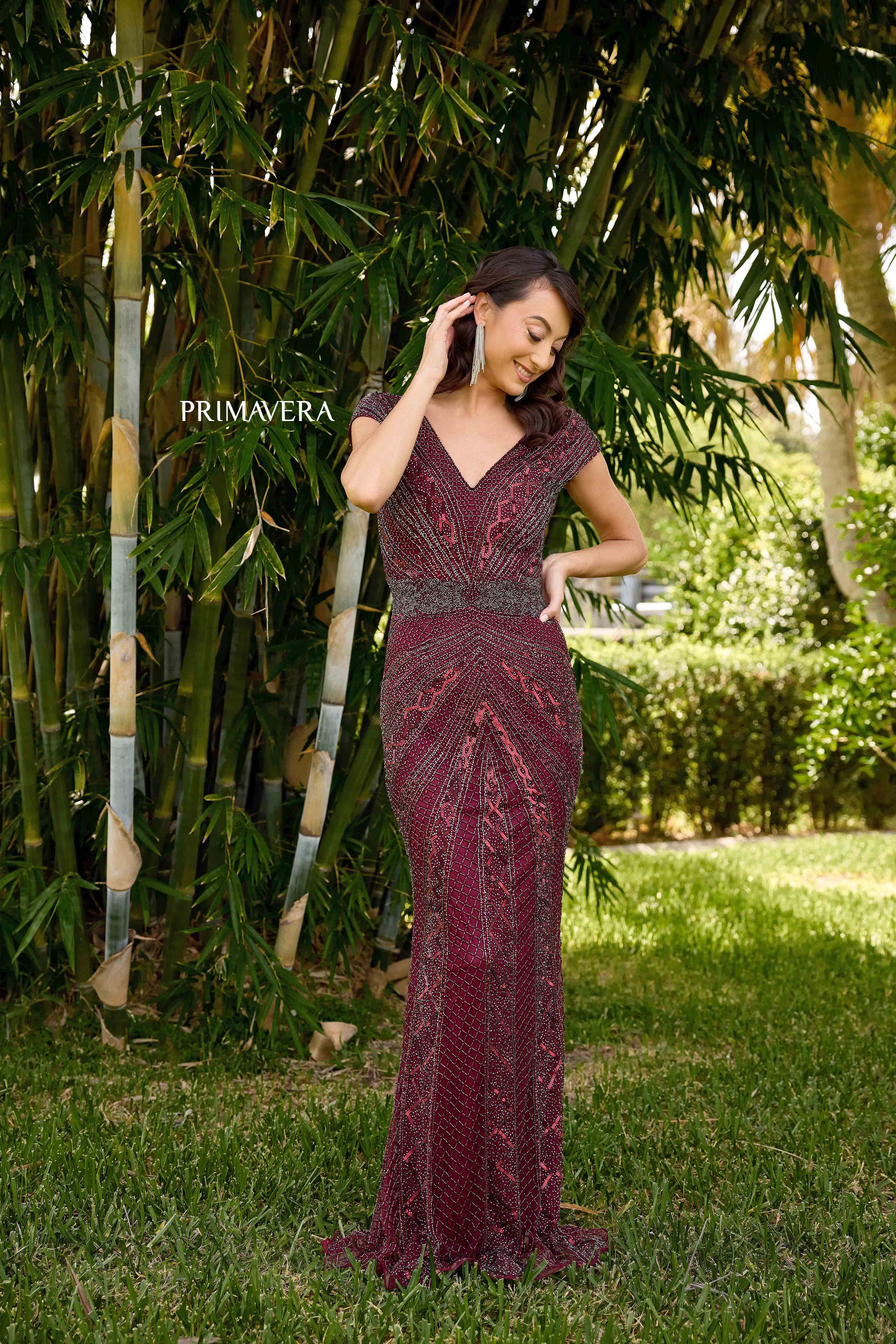 Primavera Couture -13135 V Neck sheath Evening Gown