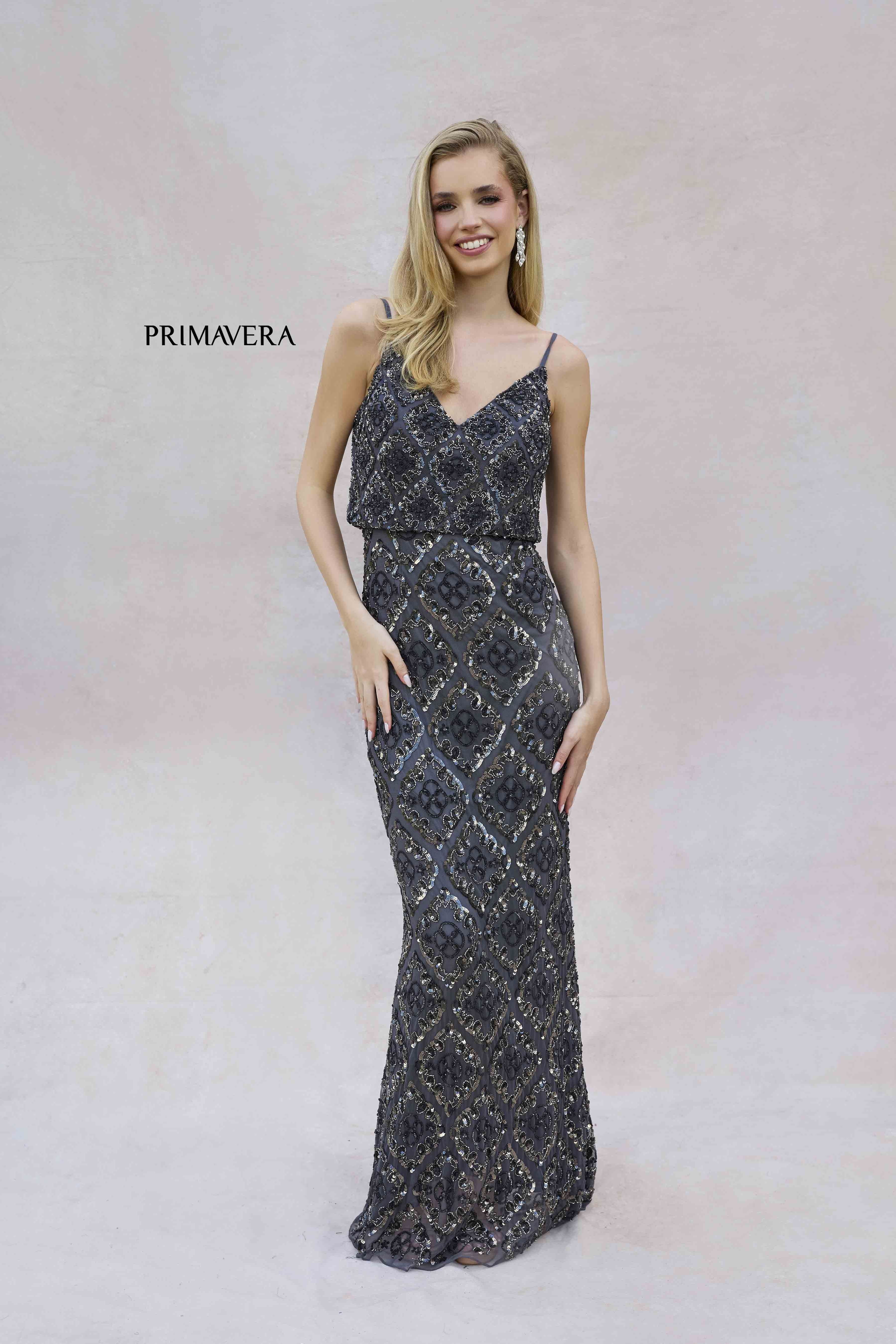 Primavera Couture -13139 V Neck Beaded Evening Gown