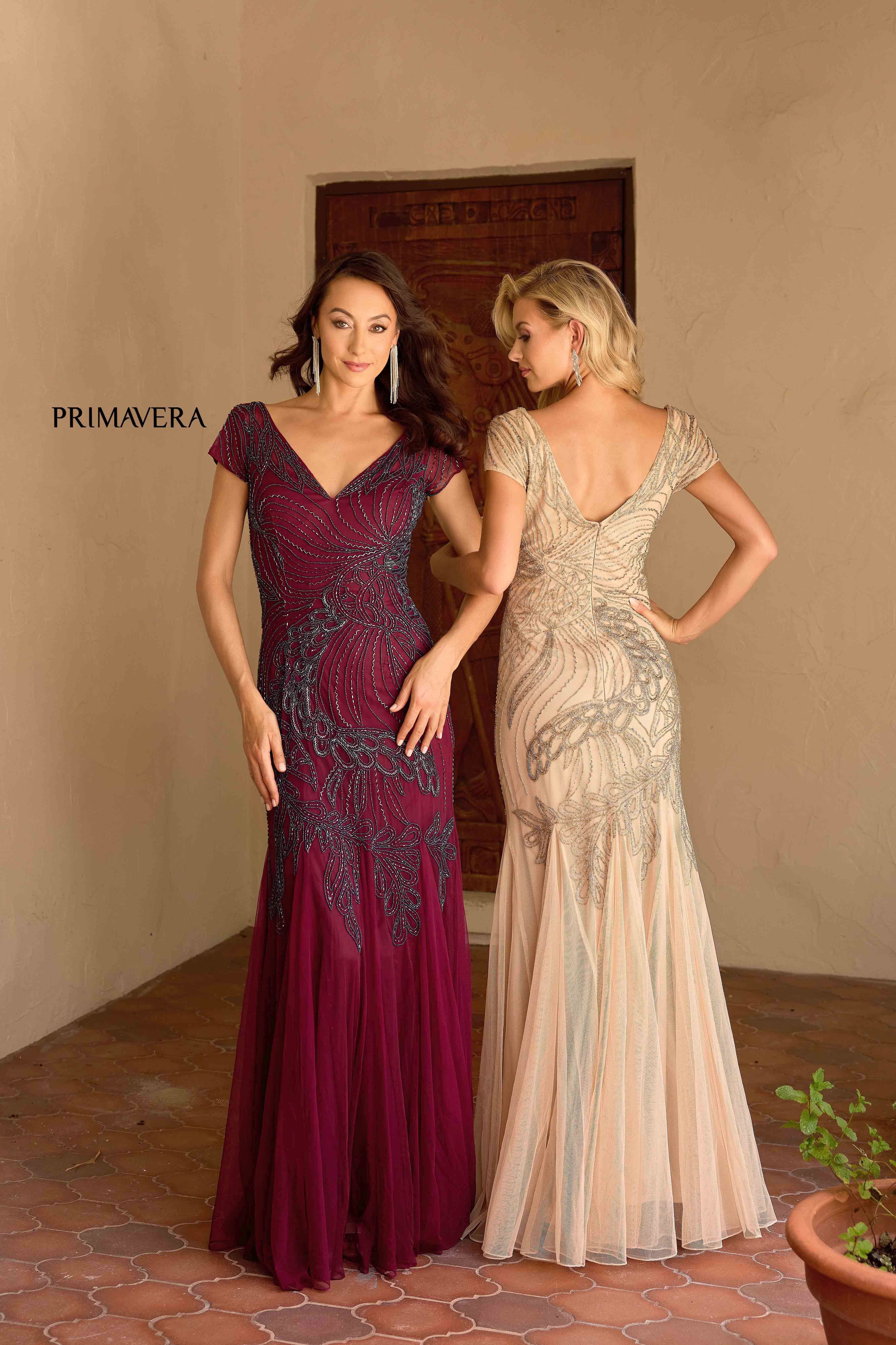 Primavera Couture -13148 V-Neck sheath Prom Gown